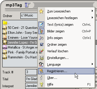 Main menu of mp3Tag