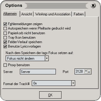 Options window